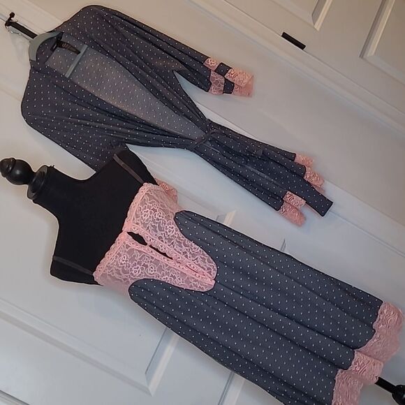 Nanette Lepore Gray with Pink Polka Dot Pajama Set - Picture 2 of 13